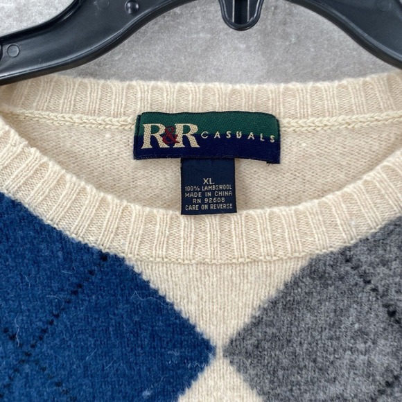 VTG RR Casuals Sweater Mens XL Brown Blue Green Argyle 100% Lambs Wool - Picture 8 of 12